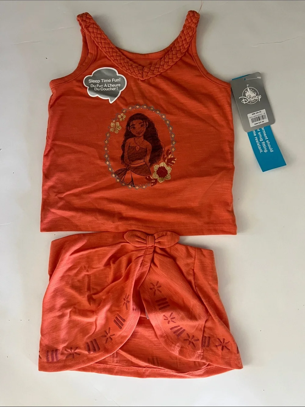 Disney Orange Moana Tank Pajama Set with Skirted Layer & Floral Capri Pants